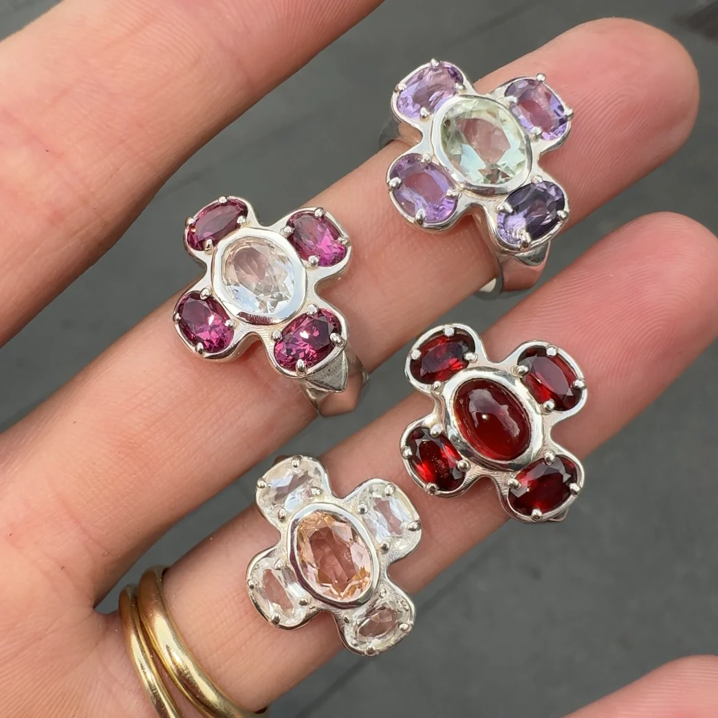 Cruciform Ring in Pink and White Topaz - Image 4